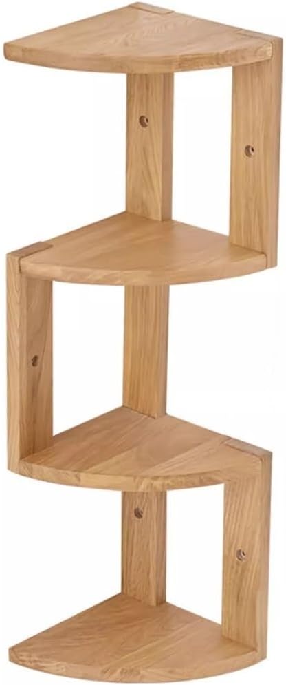 Wooden Corner Shelf 4 Tier Wall Mount Wood Floating Shelves for Corner Plant Stand Corner Bookshelf Bedroom Living Room Kitchen Office Decor
