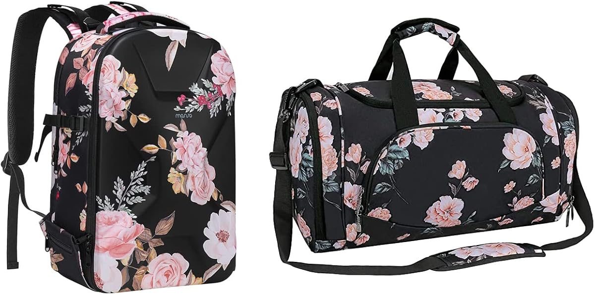 MOSISO Camera Backpack&Sports Duffel Peony Gym Bag with Shoe Compartment, DSLR/SLR/Mirrorless Photography Camera Bag Peony Waterproof Hardshell Case with Tripod Holder & Laptop Compartment, Black