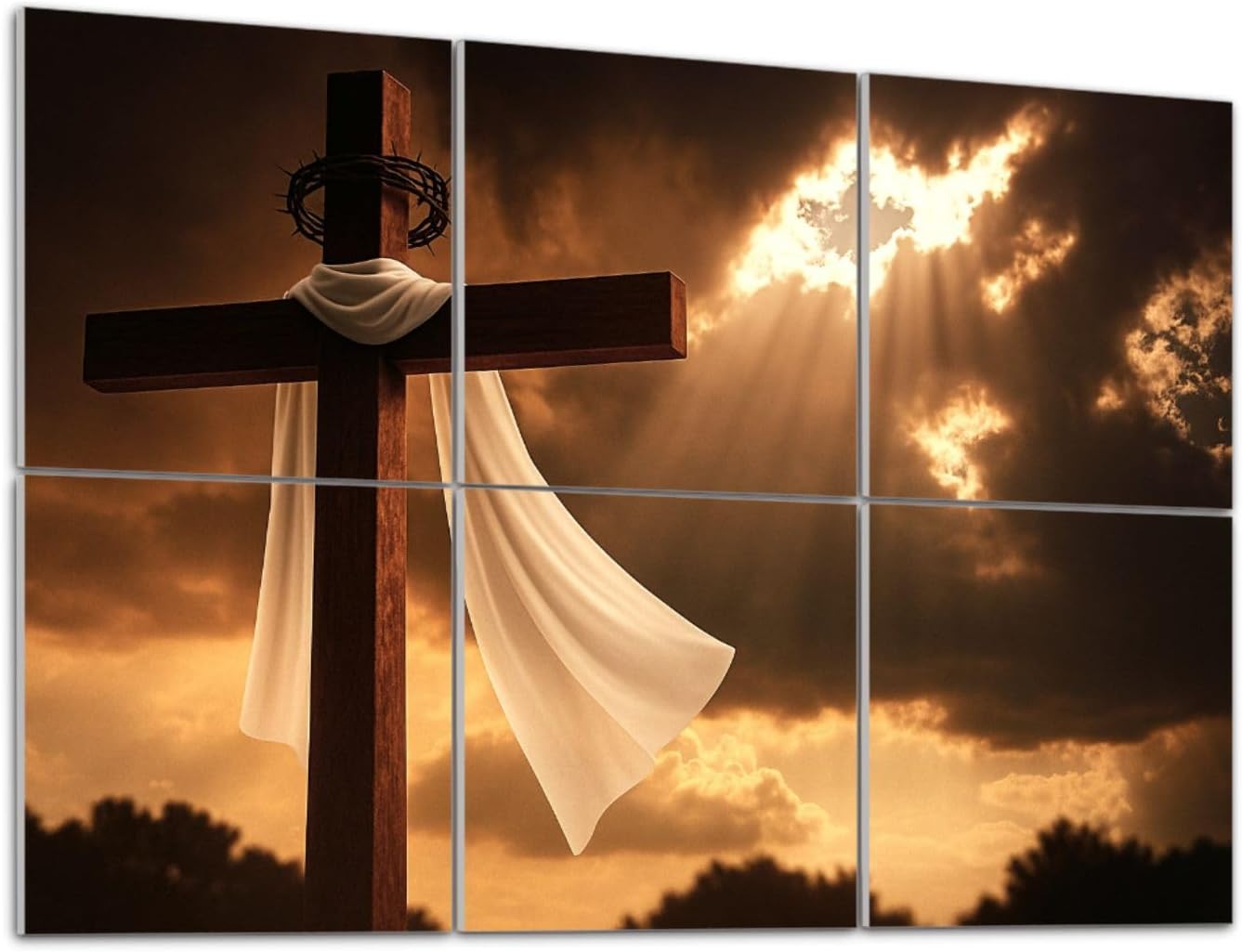 6 Pack Art Acoustic Panels Self Adhesive Dramatic Lighting Christian Easter Cross As Clouds Break Decorative Soundproof Wall Panels Sound Absorbing Panel 48