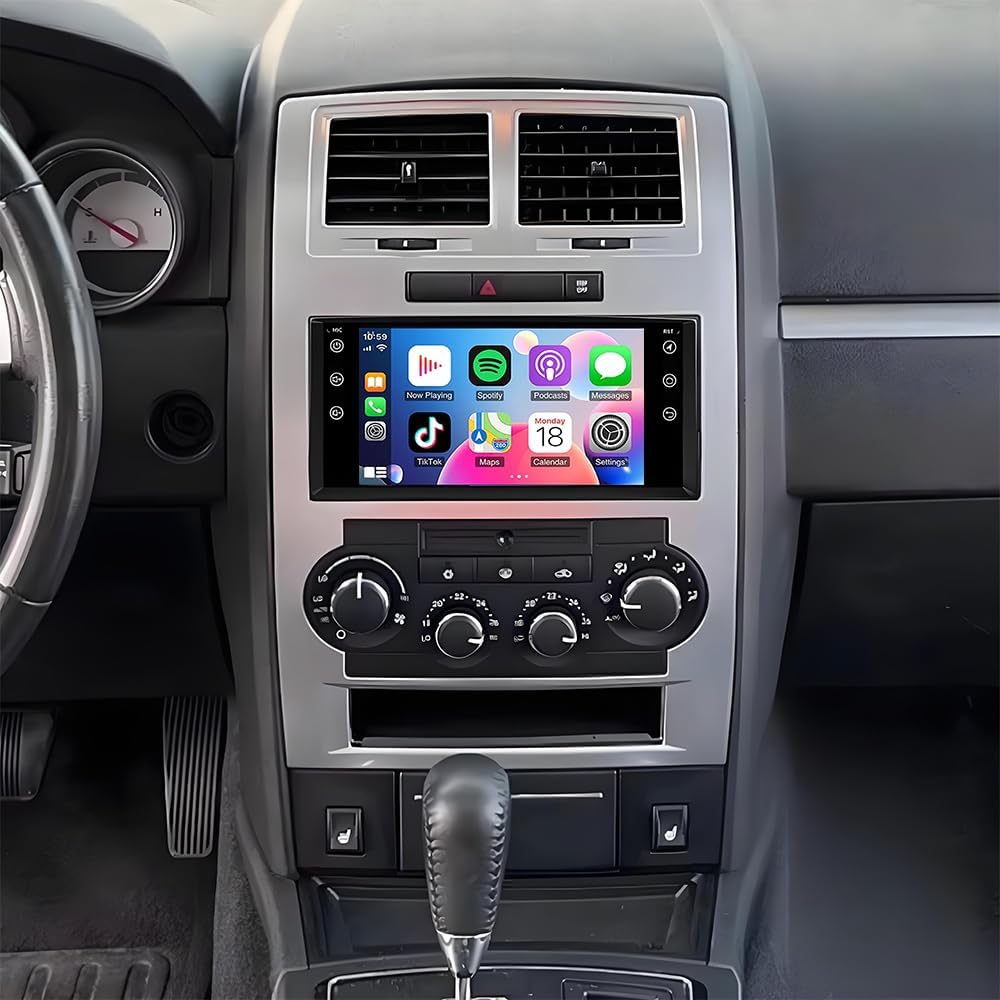 Double Din Car Stereo Radio Upgraded for Dodge Charger 2008 2009 2010 GPS Navi Head Unit 7 inch Touch Screen Android 14 Support Wireless Carplay Android Auto-/FM/SWC/WiFi/Bluetooth/Camera