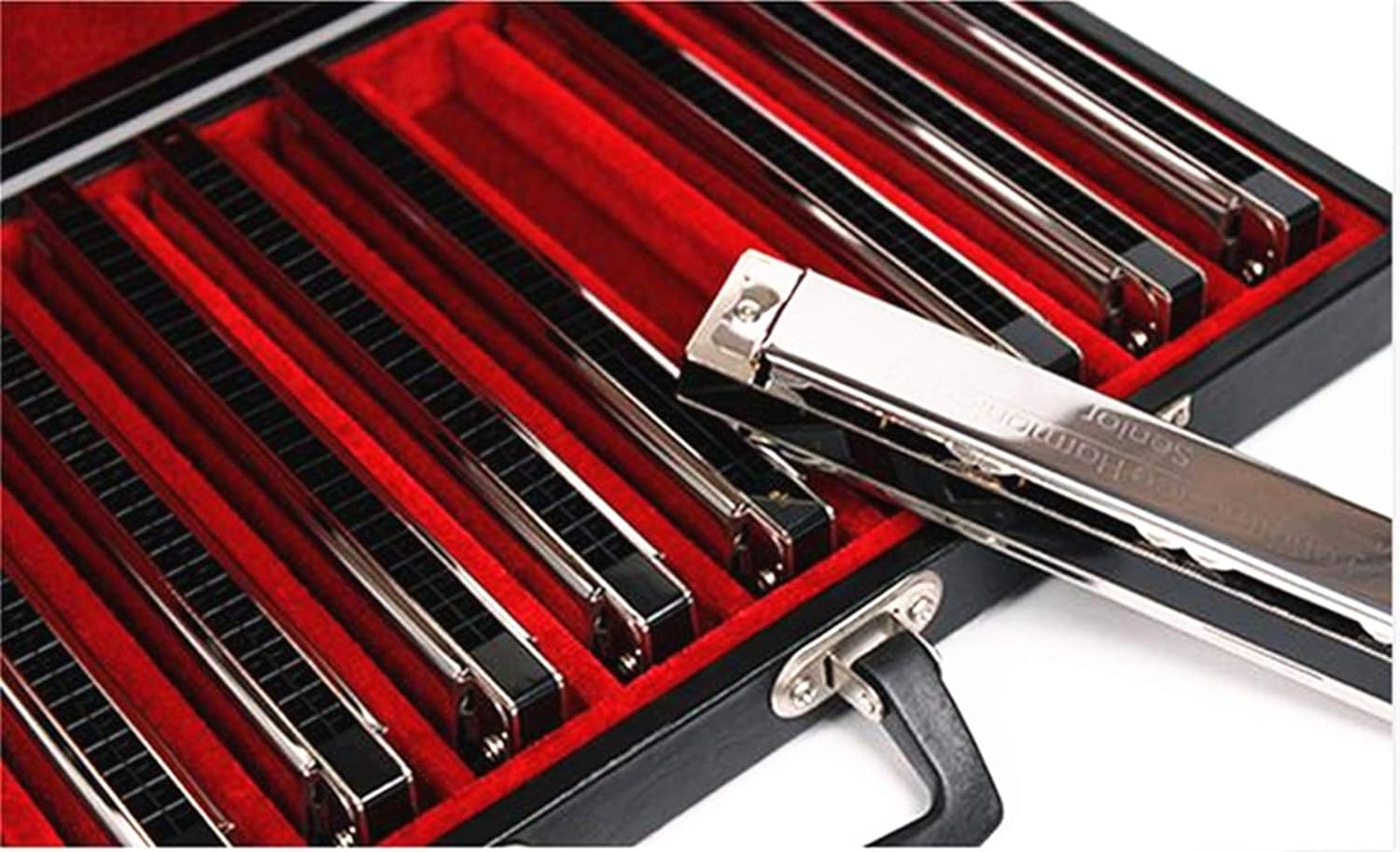 SUOFEILAIMU 12Pcs/Set Harmonica 24 Hole Tremolo Mouth Organ Sliver Color Woodwind Musical Instrument with Gift Box for Collect Gaita