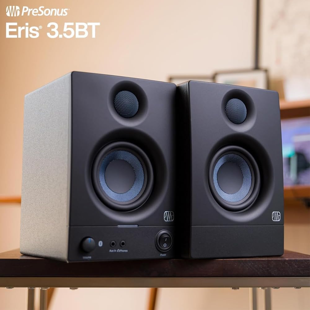 PreSonus Eris 3.5BT Gen 2 Powered 3.5-Inch 50W Bluetooth Power Desktop Speakers Bundle with Pair of Auray IP-S Small Isolation Pad and 1/4