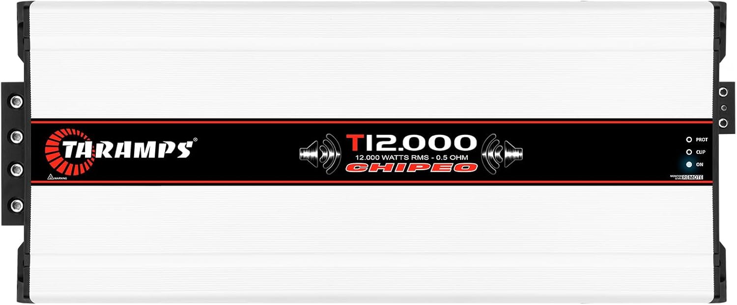 Taramps T 12.000 Chipeo 0.5 Ohm 12000 Watts Rms 12.6 Volts, 1 Channel, Car Audio Amplifier, Perfect for Subwoofers, High Power Class D, Mosfet Monoblock Digital, RCA Input, Gain Control, Smart Cooler