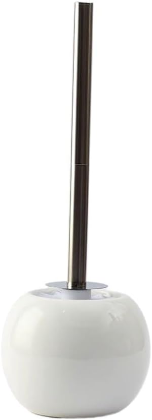 Toilet Brush White Ceramics Toilet Brush Holder Set Rounded with Stainless Steel Handle Toilet Brush Floor Standing Wall Mounted Toilet Brush Deep Cleaning