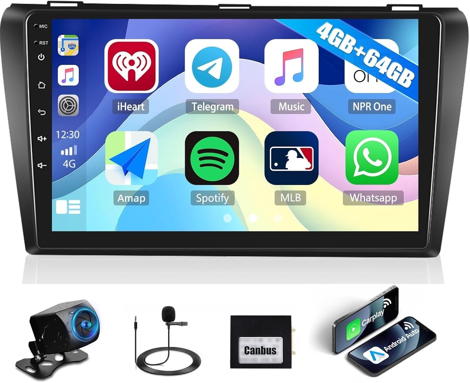 4G+64G Car Stereo for Mazda 3 2004-2009 with Wireless CarPlay Android Auto 9