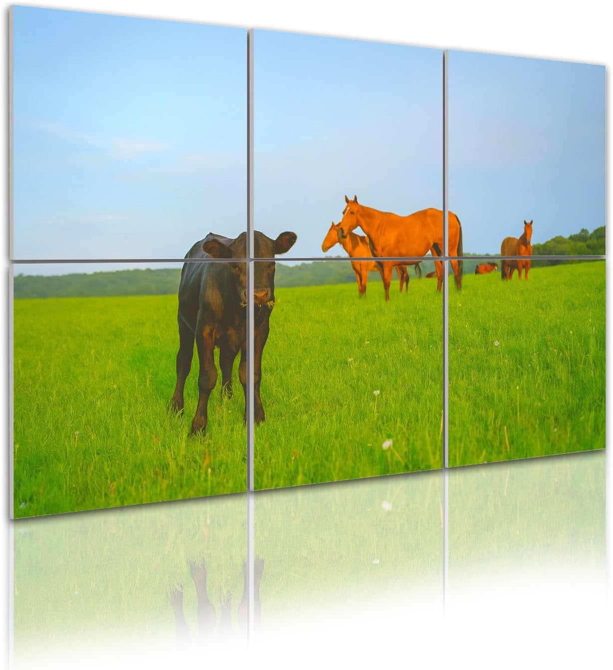 6 Pack Art Acoustic Panels Self Adhesive Cow horses meadow Decorative Soundproof Wall Panels Sound Absorbing Panel 48
