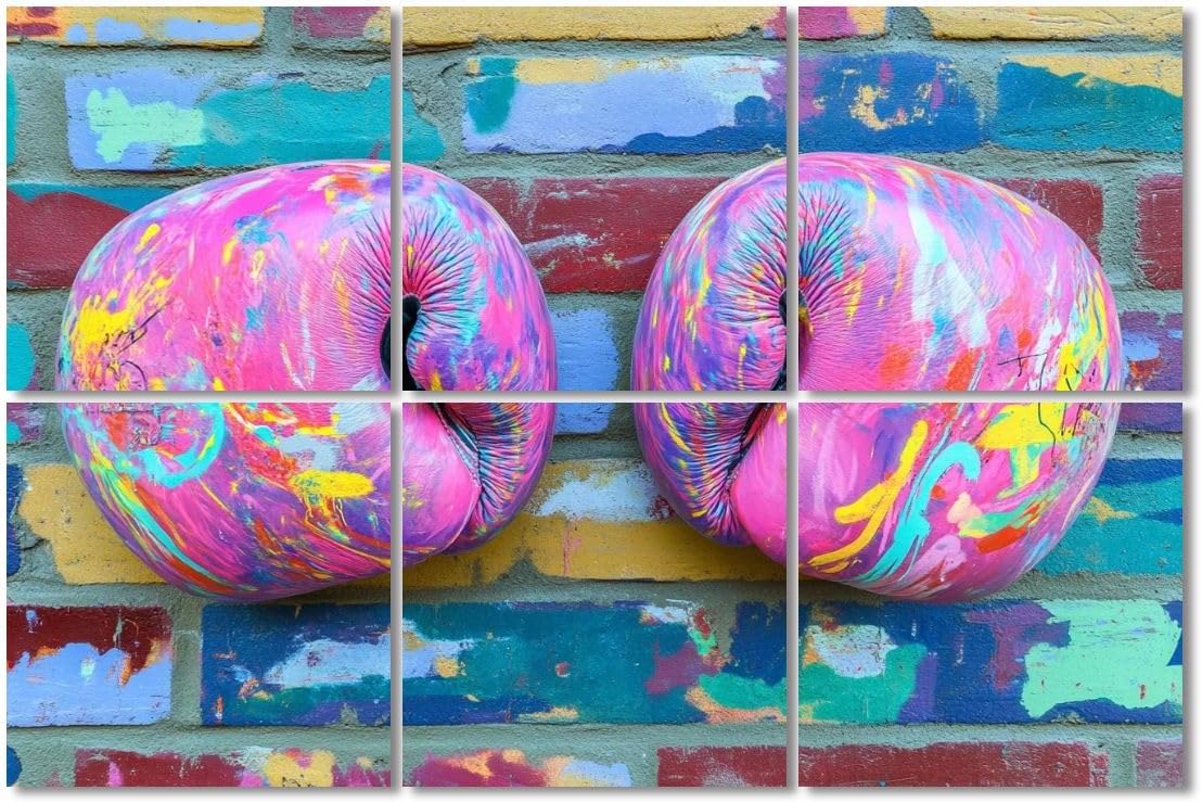 6 Pack Art Acoustic Panels Sound Absorbing Graffiti Boxing Gloves Sport Modern Bright Pink Multicolor Paint Decorative Soundproof Wall Panels Self Adhesive for Recording Studios Office 72