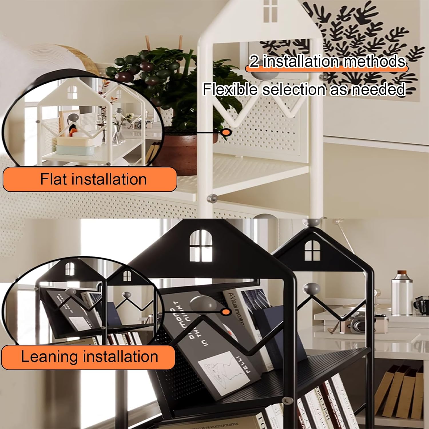 Metal Bookshelf with 360°Rotation Wheels, Creative Library Cart, Floor Standing Bookcase, Open Vertical Iron Art Storage Display Rack for Home Office Living Room(Black,114cm/44.9in)