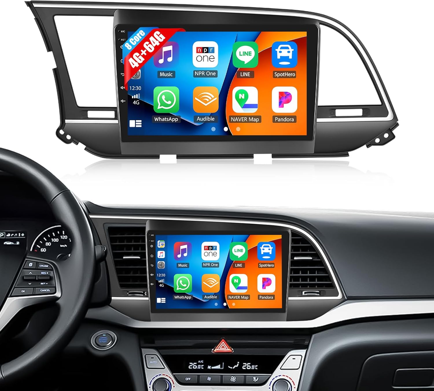 CAMECHO 4G+64G 8 Core Android 15 Car Stereo for Hyundai Elantra (AD) 2016-2018, 9