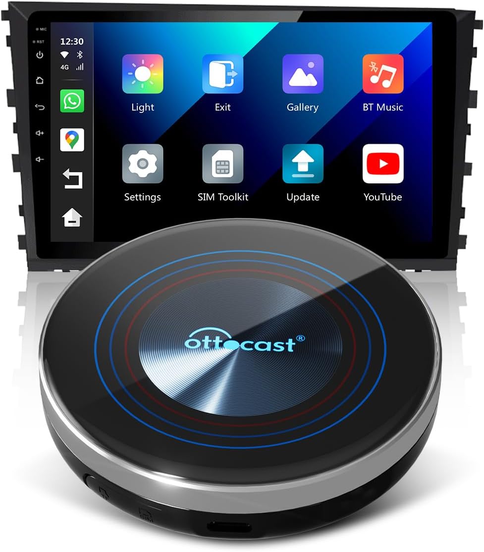 OTTOCAST I3 AI Box for Car with OEM Wireless CarPlay, Android 13 Video Box Adapter, Watch YouTube Netflix Tiktok Disney+ etc Videos APP on Car Screen, with SIM & SD Card Slot, App Download Support