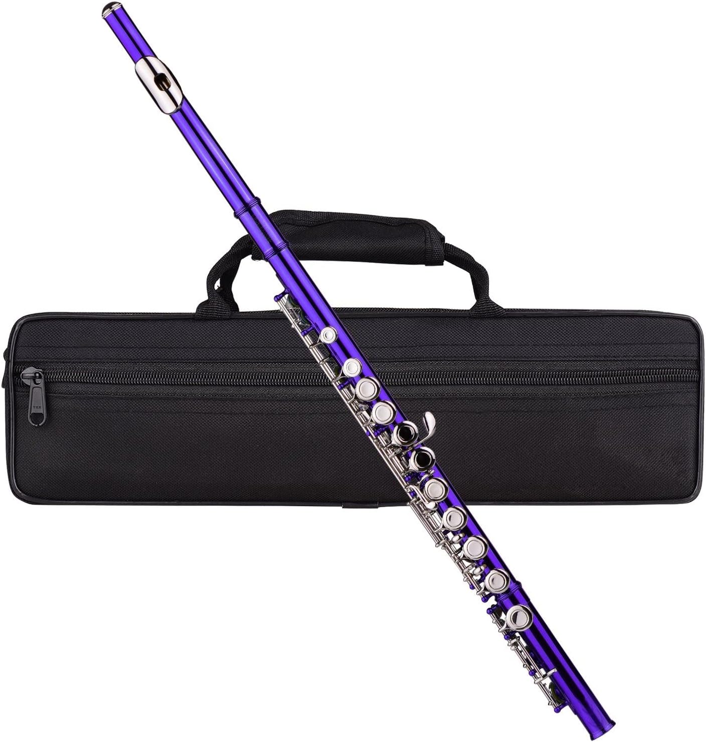 Flute Kit Closed Hole C Flute 16 Keys Cupronickel Nickel-Plated Wind Instrument with Carry Case Flute Stand Gloves Cleaning Cloth Intermediate Flute (Color : Purple)