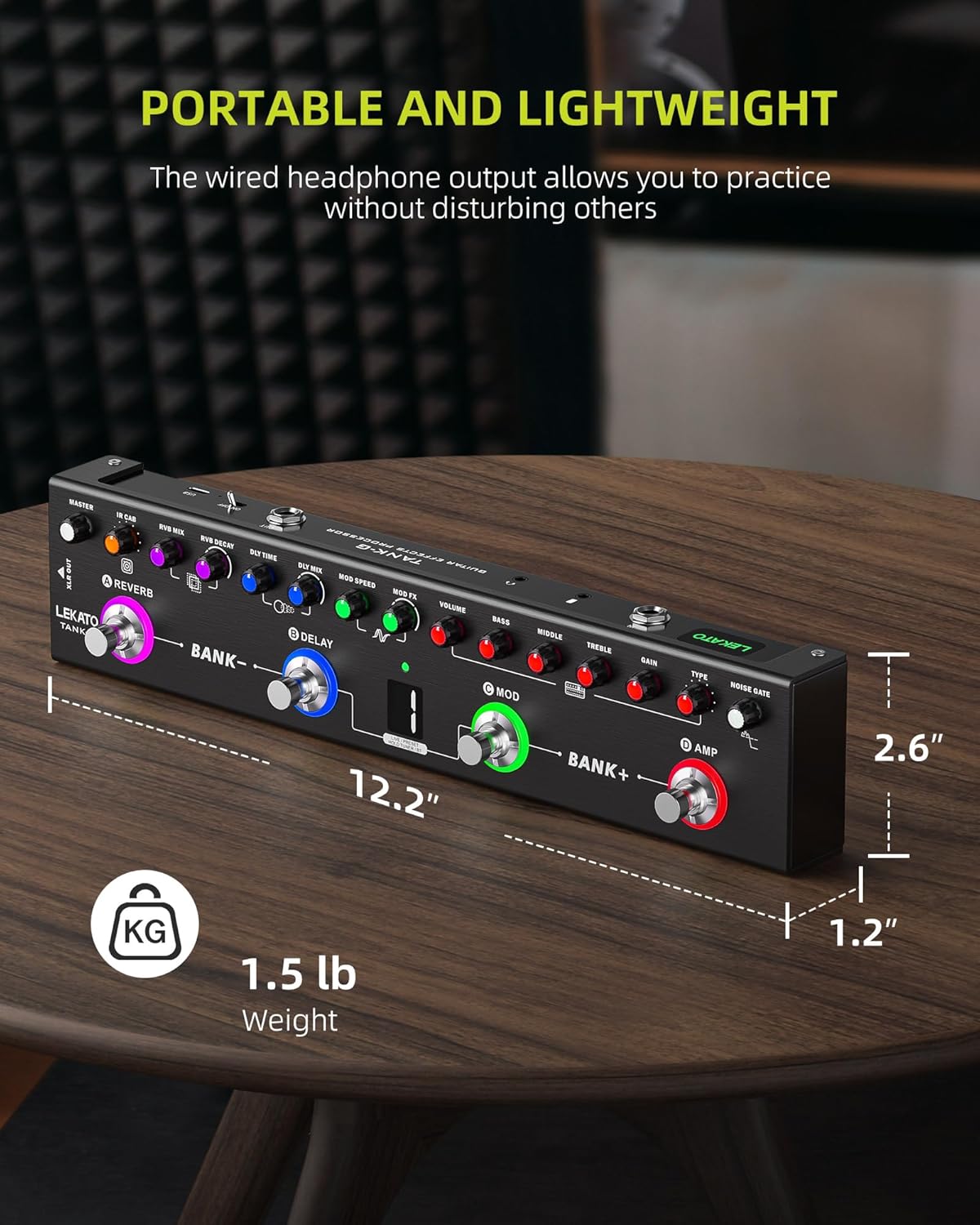 LEKATO Multi Effects Guitar Pedal, Guitar Effects Pedal with 36 Presets, Editable 4 Modules, Amp, Chorus, Delay, Reverb, IR CAB, Tuner, BT Connection, Music Recording