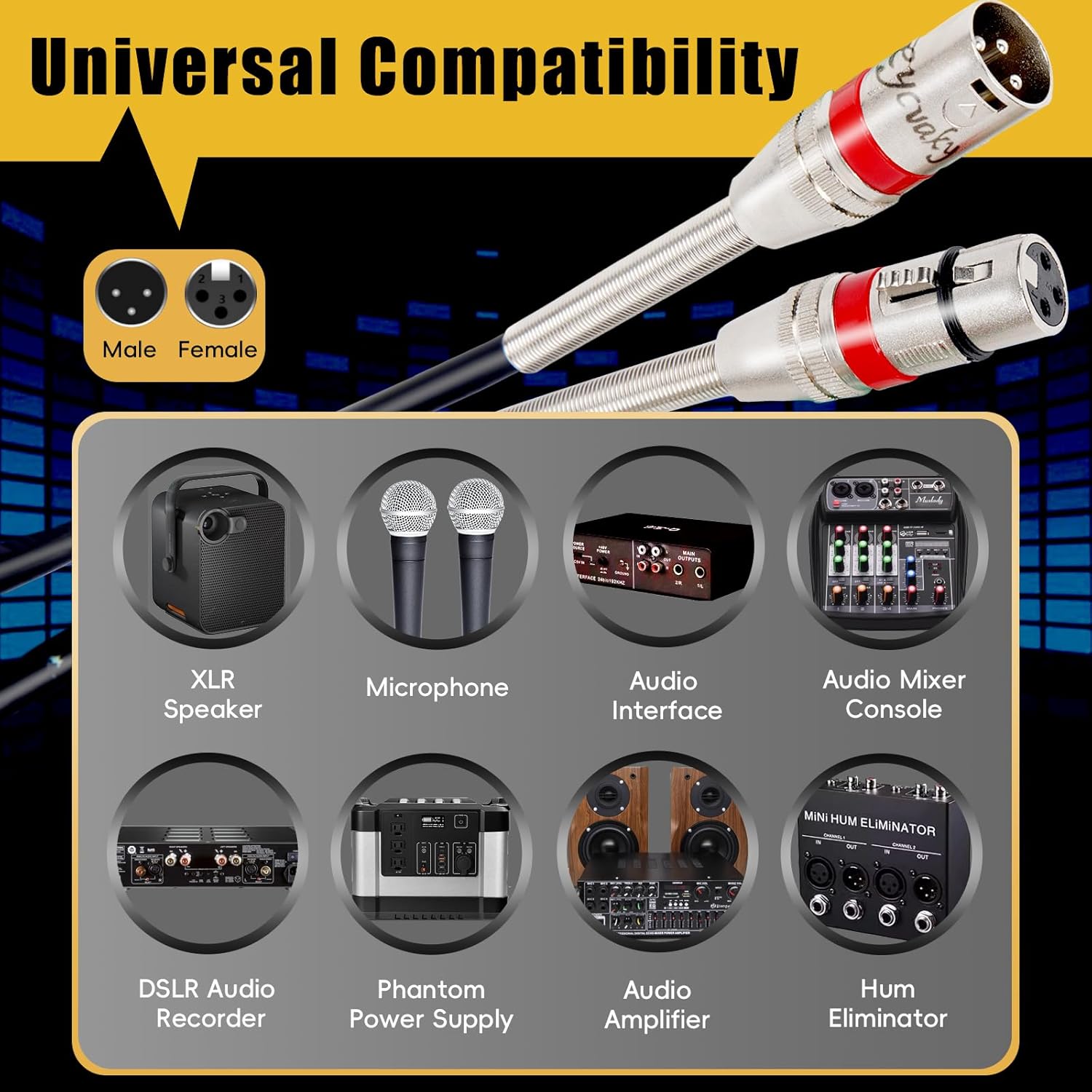 XLR Cables 20FT 10 Pack, Heavy Duty Oxygen-Free Copper 3-Pin Balanced Shielded XLR Male to Female Microphone Cable for Recording Studio Speaker, PA Systems, Audio Mixer and More