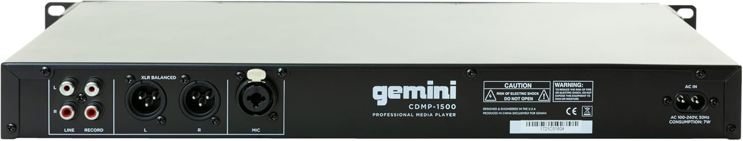 Gemini Professional Rackmount CD Player - DJ CD Player with Pitch Control, USB Media Player, Anti-Shock Technology, XLR/RCA Outputs, Remote Control for Venues, Studios & Events (CDMP-1500)