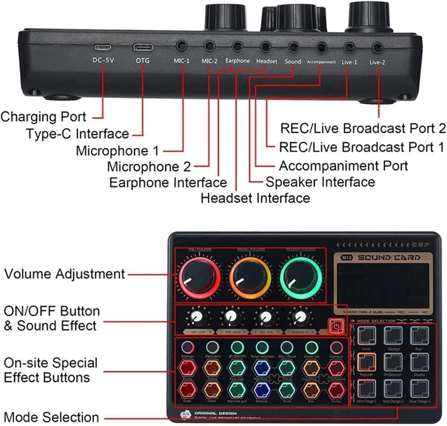 Professional Audio Mixer, X6 Mini External Live Sound Card Mini Sound Mixer Board for Live Streaming Music Recording Karaoke Singing