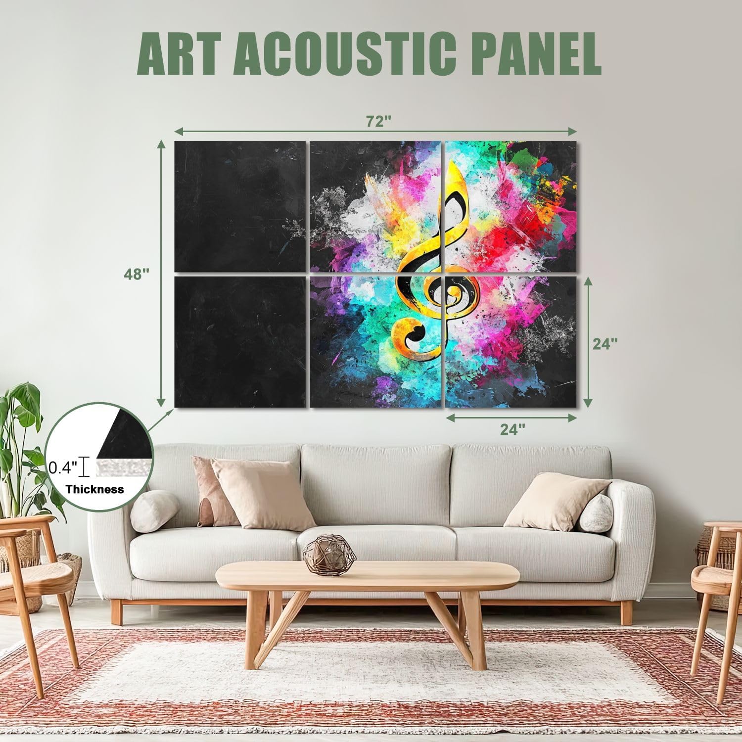 6 Pack Art Acoustic Panels Sound Absorbing Music Modern Musical Note Beautiful Notes Treble Clef Splashes Of Decorative Soundproof Wall Panels Self Adhesive for Recording Studios Office 72