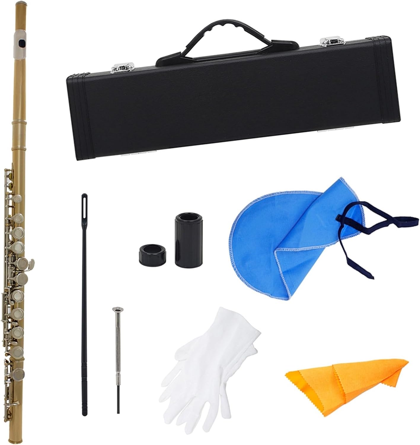 Flute Gold-Plated Silver Keys 16 Holes Flute Woodwind Instrument Closed Hole E Key Concert Flute with Box Flutes Musical Instruments (Color : Silver)