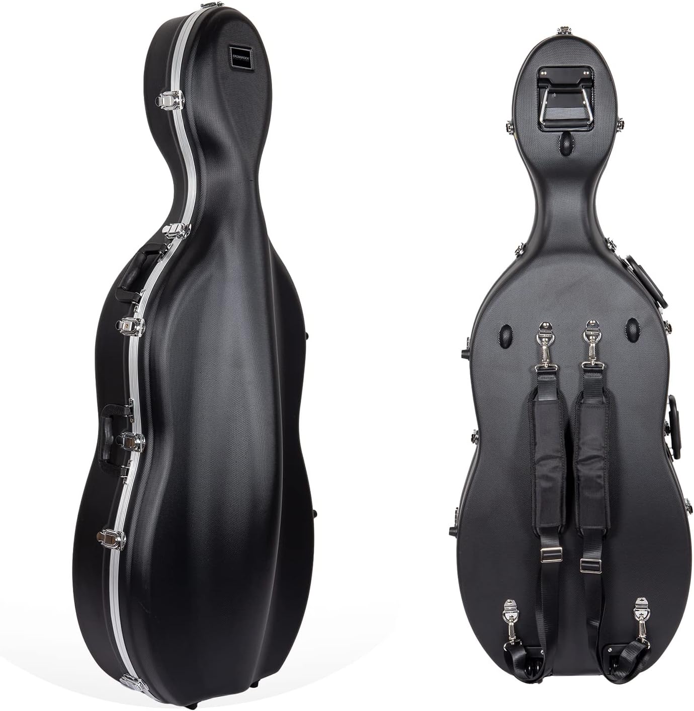 Crossrock ABS Hard Cello Case for 4/4 & 3/4 | Matte Black Diamond Texture, Commuter-Ready Design with Wheels – Scratch-Resistant Daily Protection