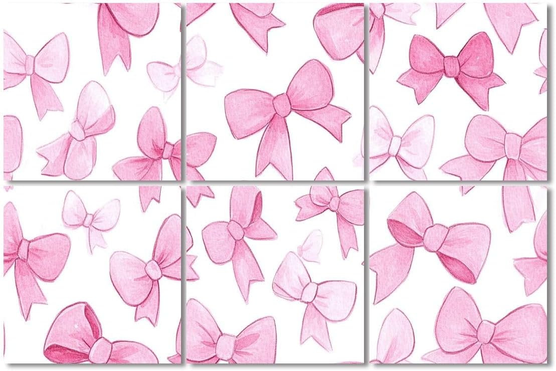6 Pack Art Acoustic Panels Sound Absorbing Trendy Pink Bow Light Knot Bows Patterns Varying Sizes Cute Playful Decorative Soundproof Wall Panels Self Adhesive for Recording Studios Office 72