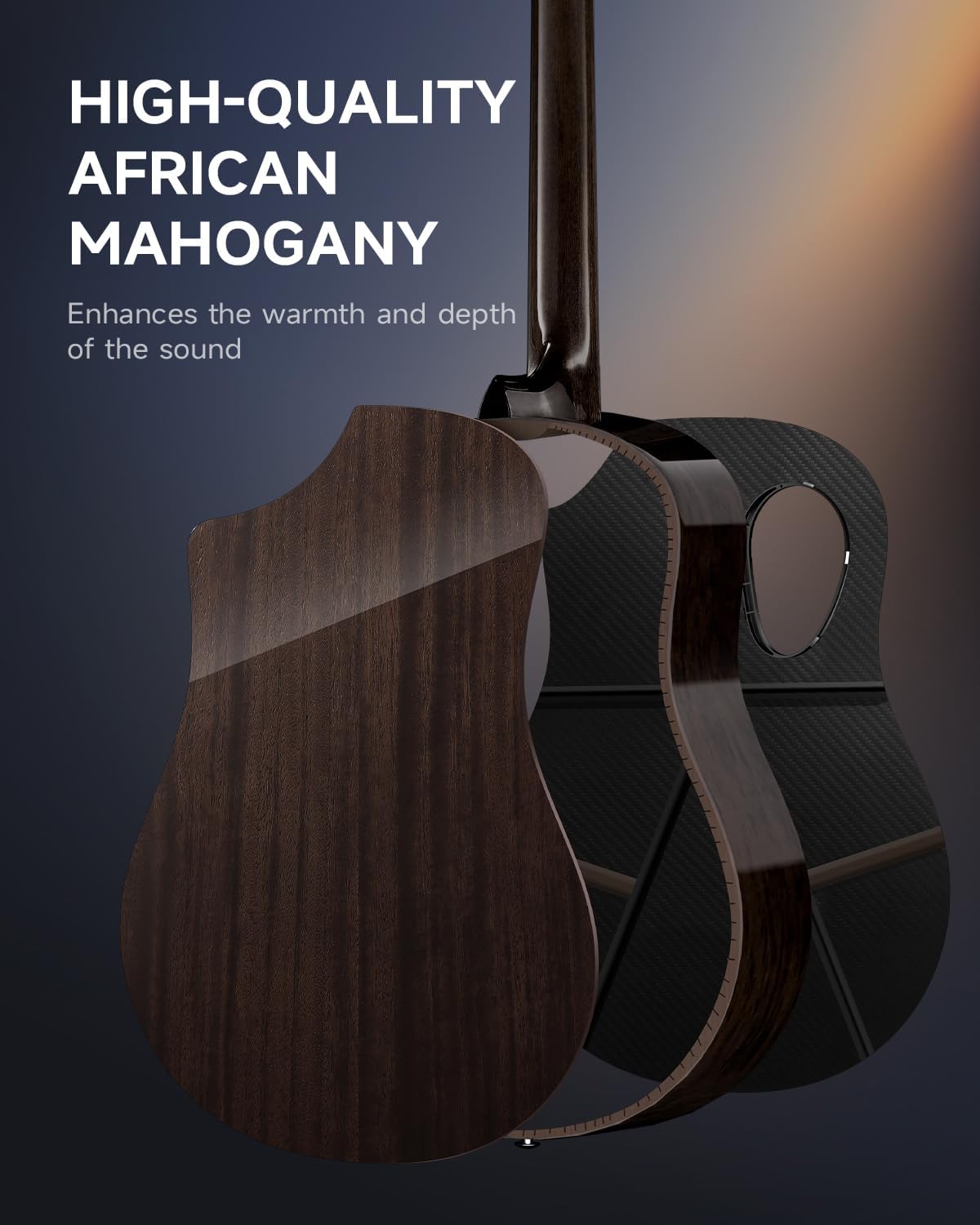 Donner Carbon X Wood Acoustic Guitar Beginner & Intermediate Learner Kits - Carbon Fiber Top, Wooden Bowl, 38