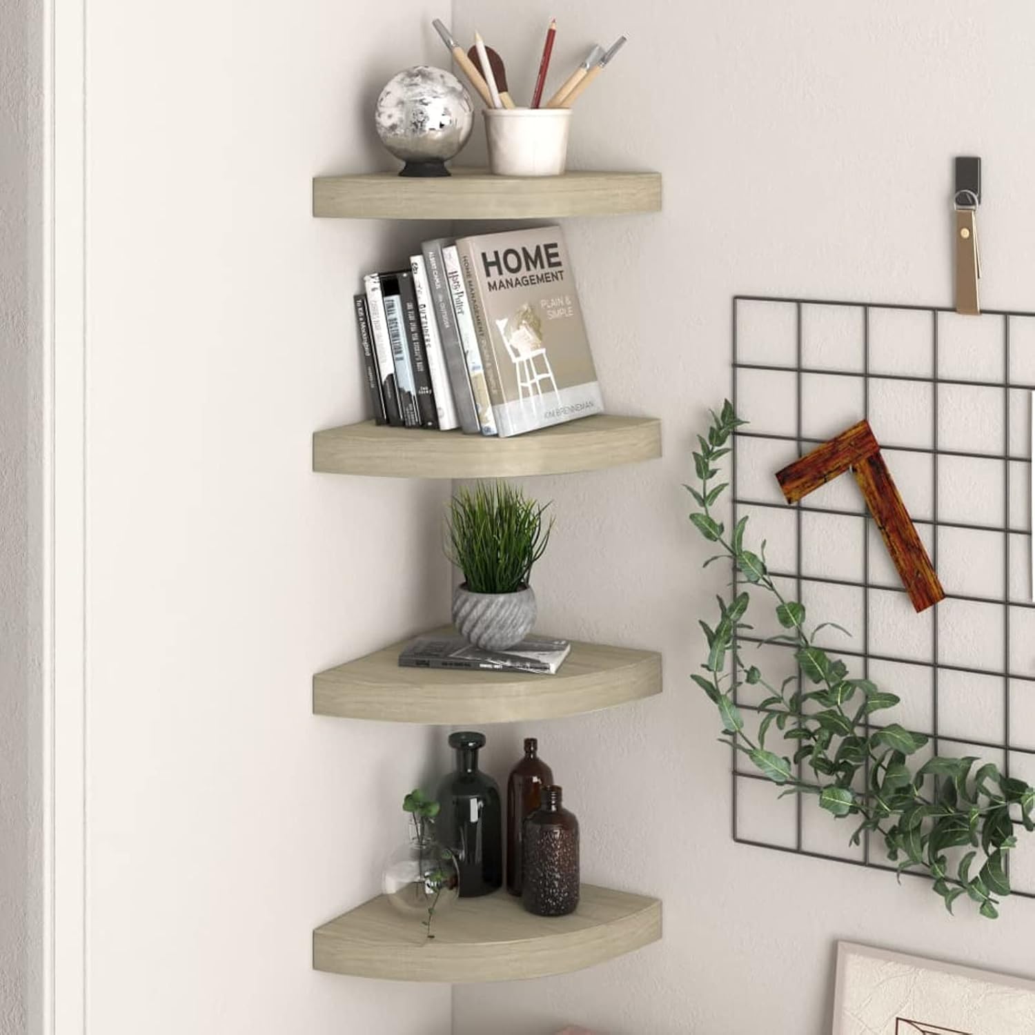 4 Pcs Floating Corner Shelf Brown 9.8
