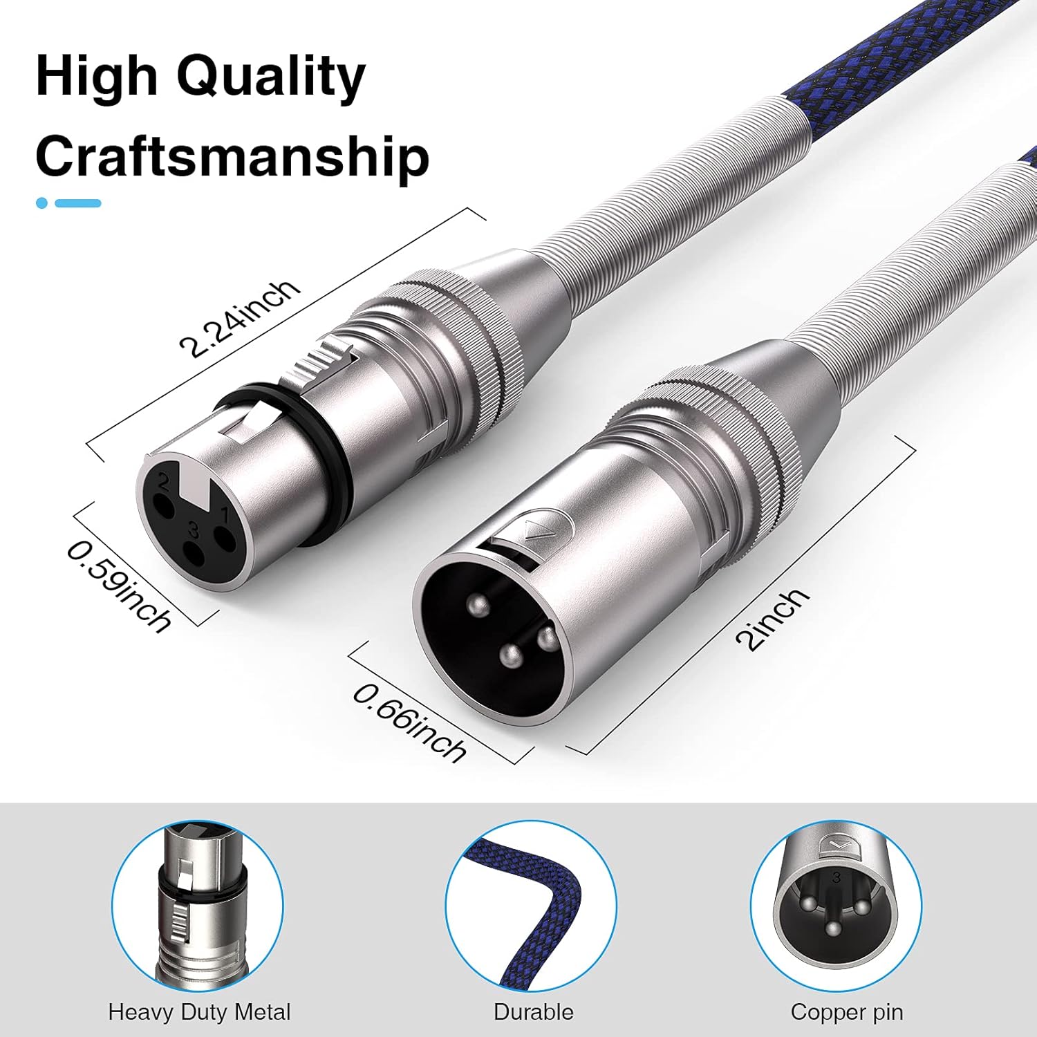 XLR Cable 200ft, Multi-Color Heavy Duty Nylon Braided XLR Male to Female, Microphone Cable 3 Pin Balanced XLR Cable Compatible with Speakers, Microphones, Stage Lighting and More - Blue