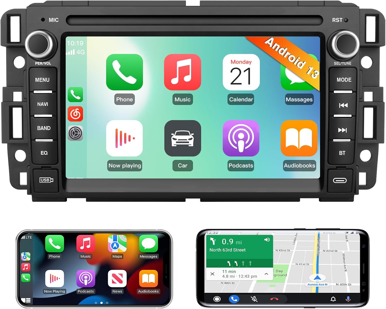 AWESAFE【2GB+64GB】 Car Stereo Radio for Chevy Silverado Tahoe GMC Sierra Yukon, 7' Touch Screen Touch Screen Head Unit with Android 13 Wireless CarPlay Android Auto FM Bluetooth DSP