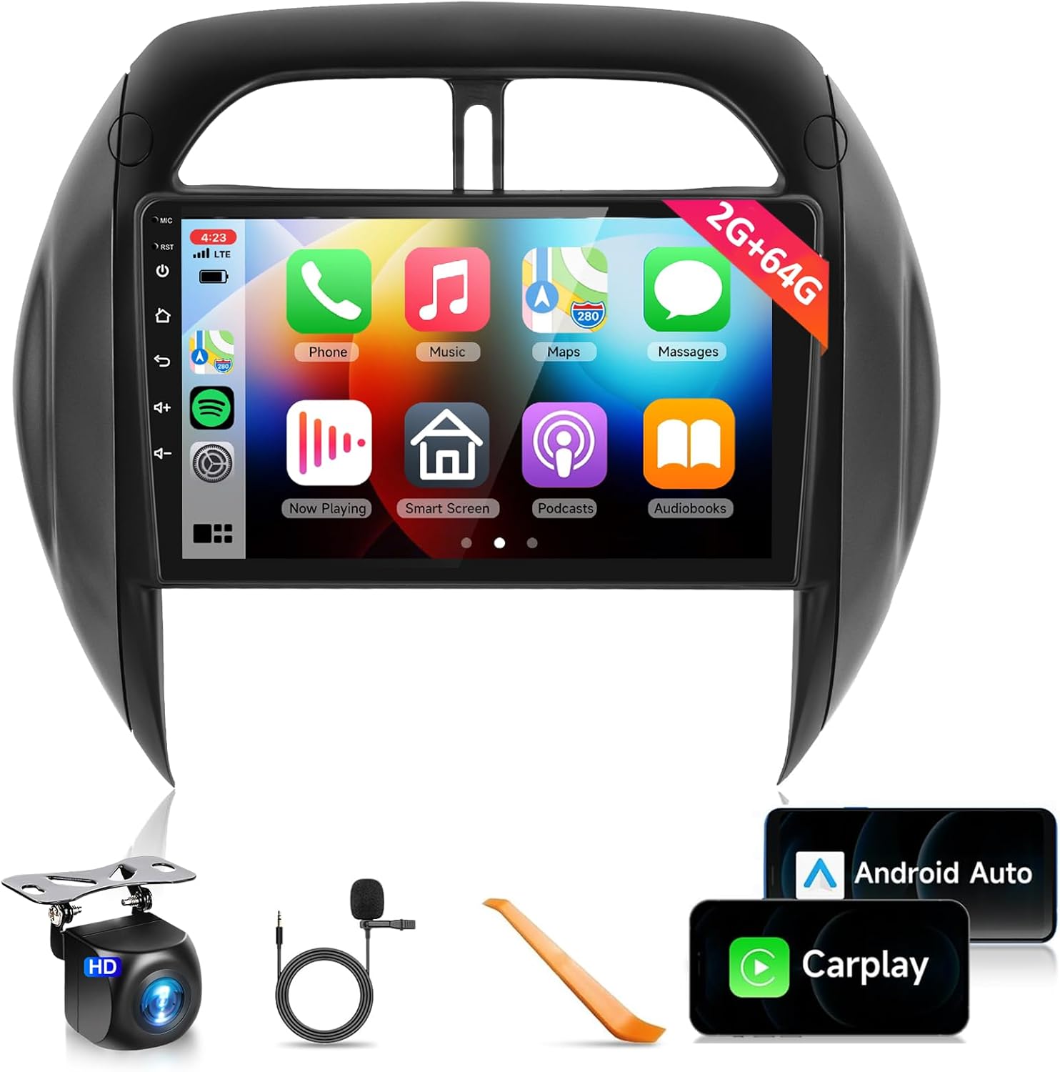 2G 64G Android Car Stereo for Toyota RAV4 2003 2004 2005 with Wireless CarPlay Android Auto,podofo 9 inch Touch Screen Bluetooth Car Radio Receivers with GPS FM/RDS HiFi Audio WiFi Backup Camera