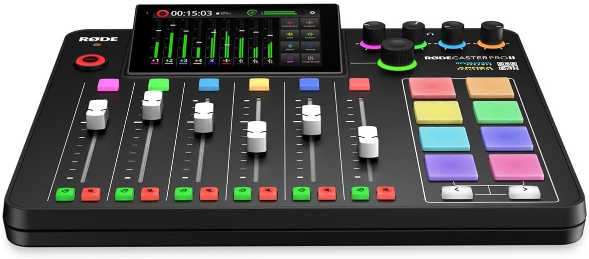 Rode RODECaster Pro II Integrated Audio Production Studio Console Bundle with PodMic Microphone, TAPH500 Headphones, Broadcast Arm, M to F XLR Cable, 32BG microSD Card