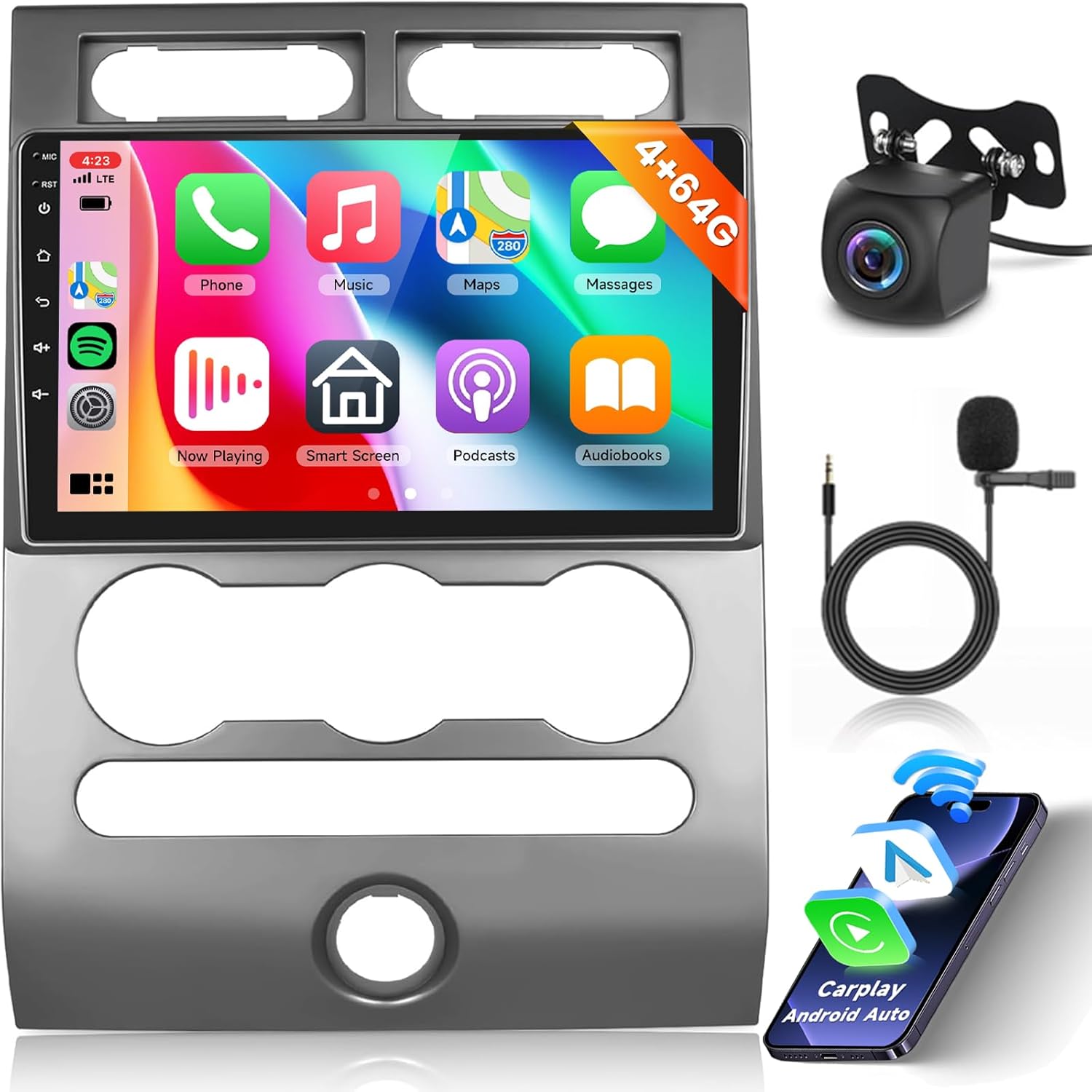 𝟰𝗚 𝟲𝟰𝗚 Upgrade Car Stereo for Ford Expedition 2007-2014 Manual A/C Radio,9inch 1280X720P IPS Touch Screen/Wireless Carplay/AI DSP 32EQ/Android Auto/5.0 Bluetooth/WiFi/FM RDS/AHD Backup Camera