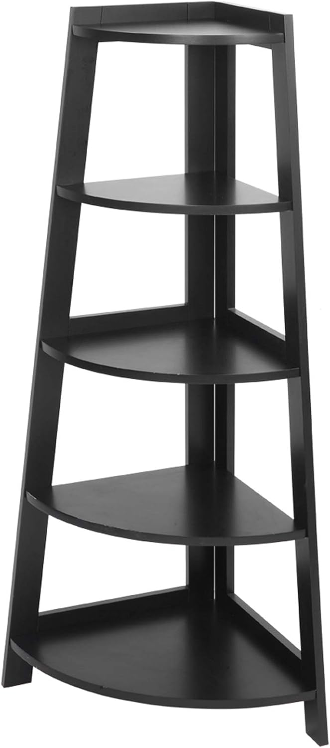 5 Tier Black Corner Shelf Stand, Wood Corner Bookshelf Rack, Indoor Plants Shelves, Organization and Storage Small Shelves for Bedroom, Living Room, Kitchen, Office