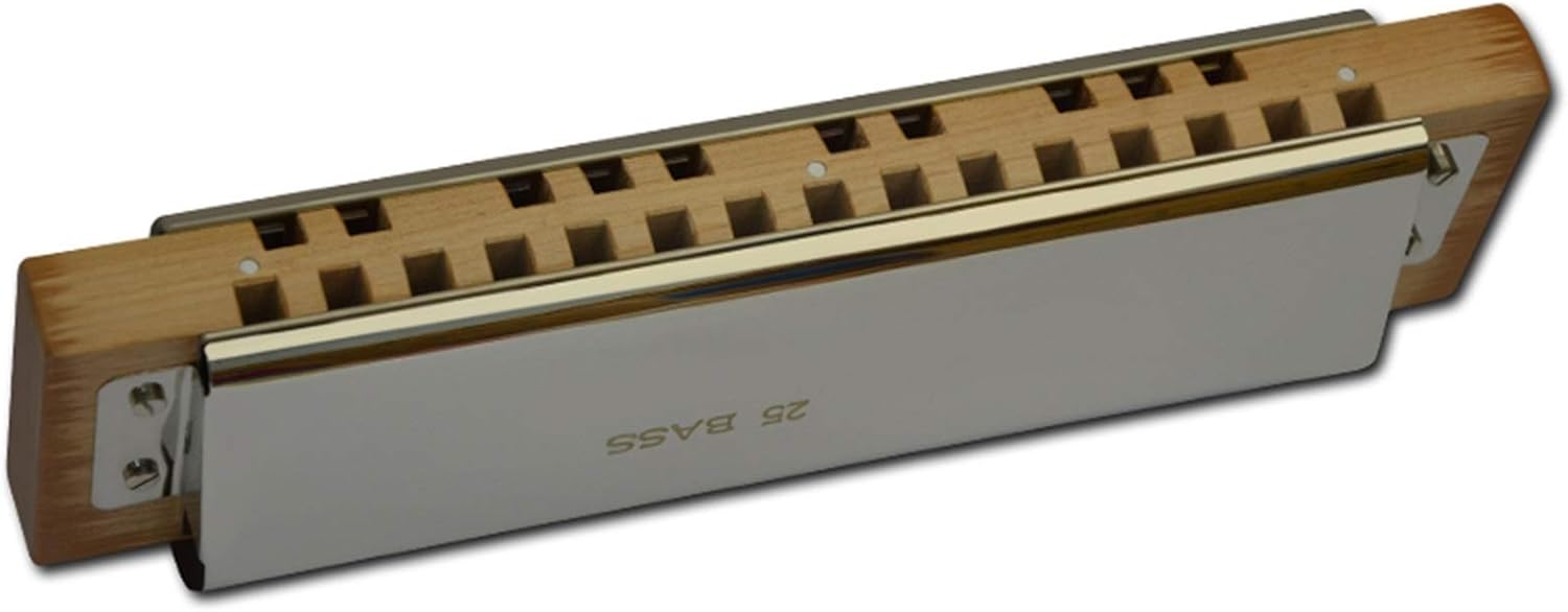 SUOFEILAIMU 25 Hole Bass Harmonica Brass Mouth Organ Instrument Blues Harp Instrumento Chromatic Harmonica Key C Music Instrumet (Color : Silver)