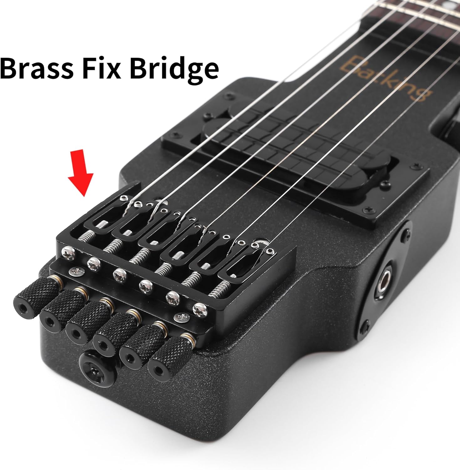 Batking Travel Guitar Electric, Headless Guitar 6 Strings One-piece Canada Maple Neck Through Body Design Brass Fix Bridge with Gigbag