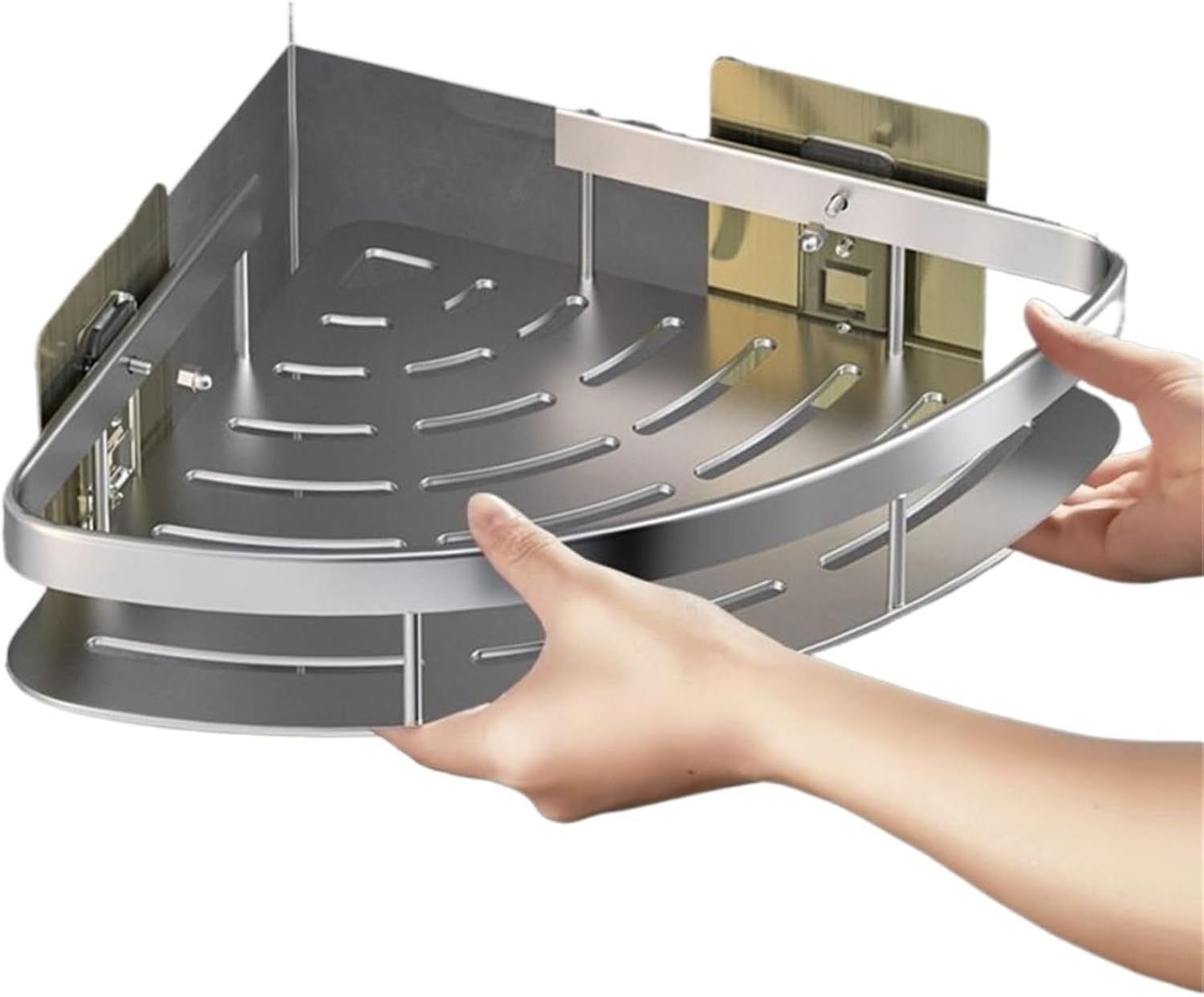 1Pcs Bathroom Shelves Corner Shower Shelf Aluminum Wall Mount Shampoo Storage Rack Holders No Drill Kitchen Bathroom Accessories(Silver)