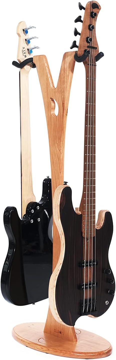 Ruach GS-2 Dual Bass, Acoustic and Electric Wooden Guitar Stand - Cherry