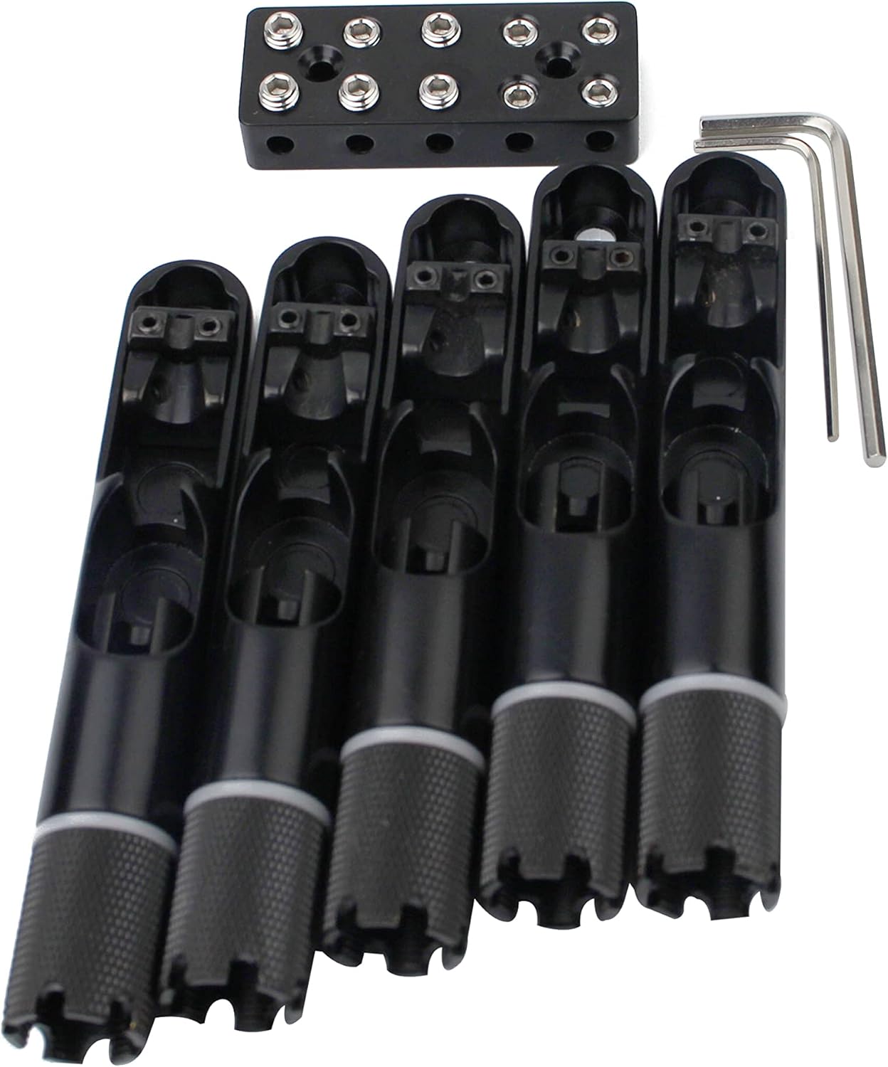 Guyker 5 Pieces Single String Fan Bass Bridge - Headless Fixed Fanned Bridges for Electric Bass GB100, Black