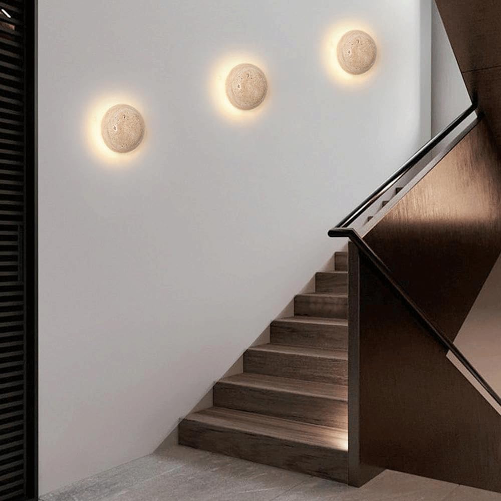 5.9in Round Natural Stone Shade Wall Light Corner Porch Wall Sconce LED Modern Wall Lamp Vintage Japanese Wabi Sabi Bedside Wall Lights Fixtures for Porch Workshop Kitchen Living Room