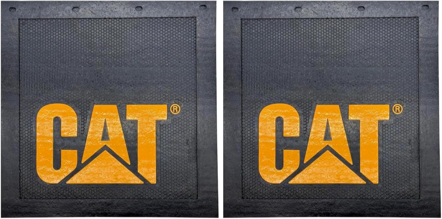 CAT 24x24 Heavy-Duty Honeycomb Mudflaps – Black with Raised Yellow CAT Logo, Durable Rubber Truck Splash Guards (Pair)