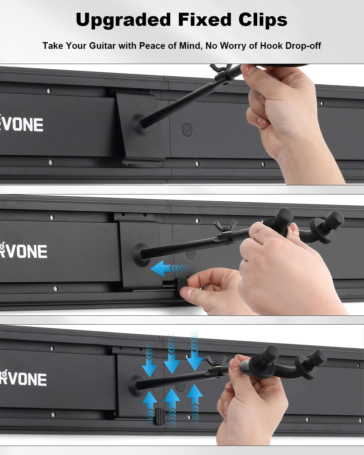 Guitar Wall Mount Hagers for Multiple Guitars, Adjustable Rubber Cradles Guitar Wall Rack, Fixed Clips, Strong Aluminum Acoustic & Electric Guitars Rack, Bass Holder, Violin Ukulele Organizer