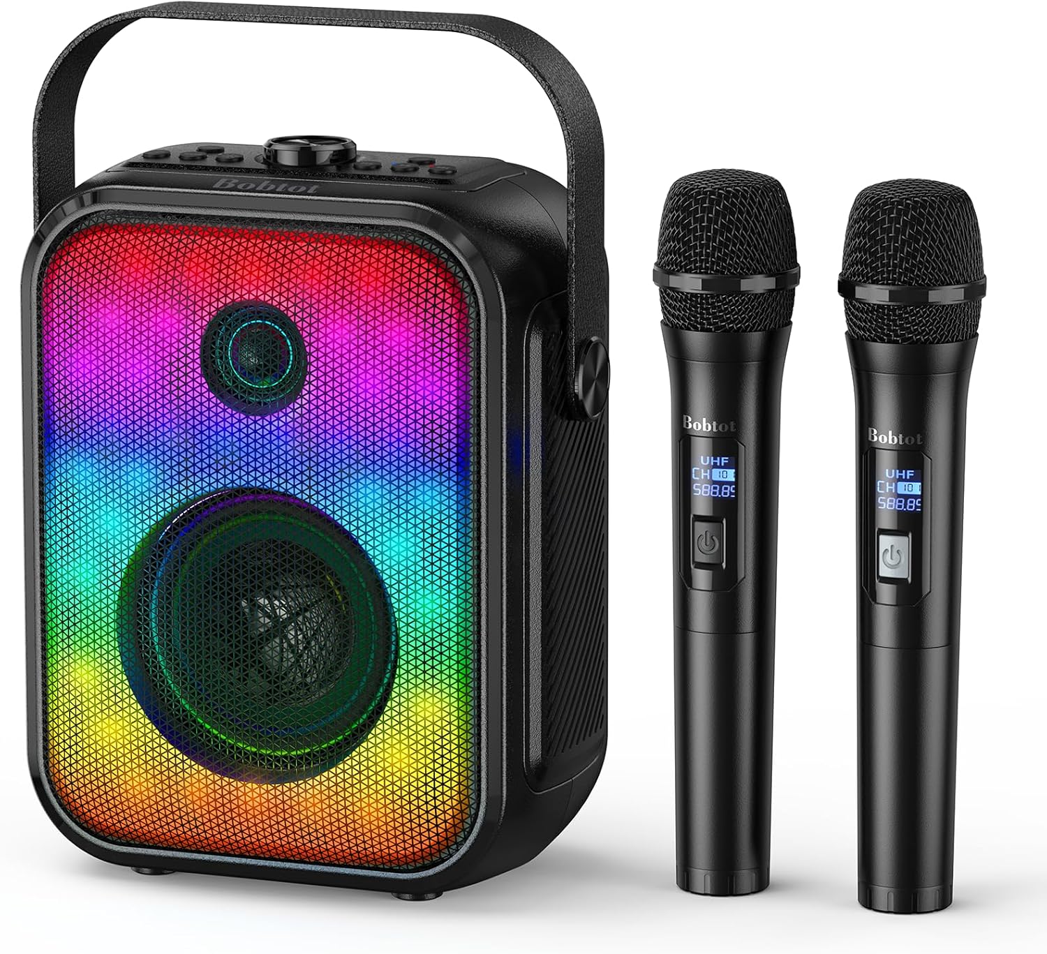 Karaoke Machine, Portable Bluetooth Speaker with 2 Wireless Karaoke Microphones, Karaoke Machine for Adults Kids with Subwoofer, LED Light Support TWS/FM/USB/AUX for Home Party Outdoor