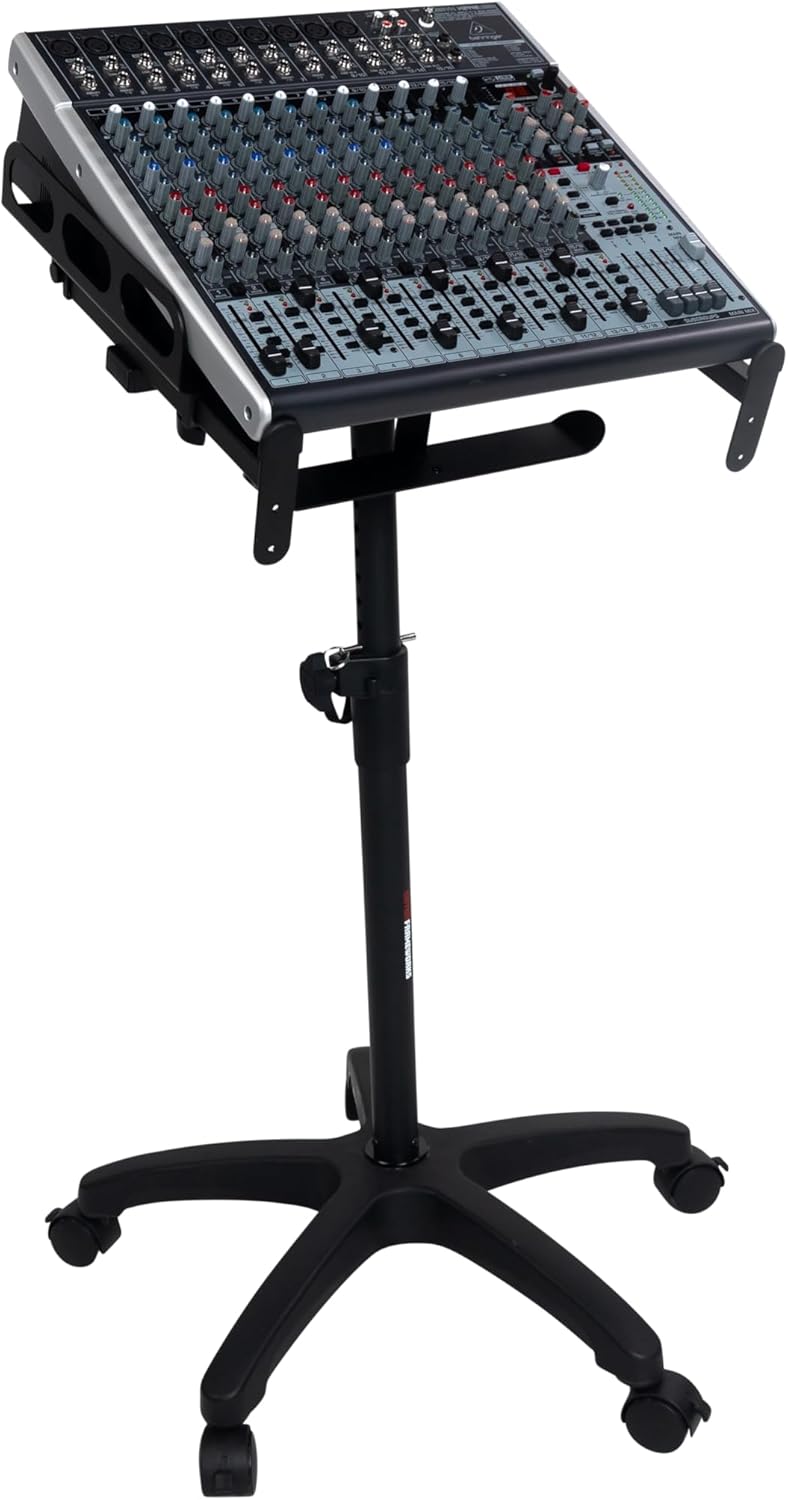 Gator Frameworks Adjustable Rolling Mixer Stand with Locking Casters and Headphone Hanging Rack, (GFW-MIXERCART-0400)