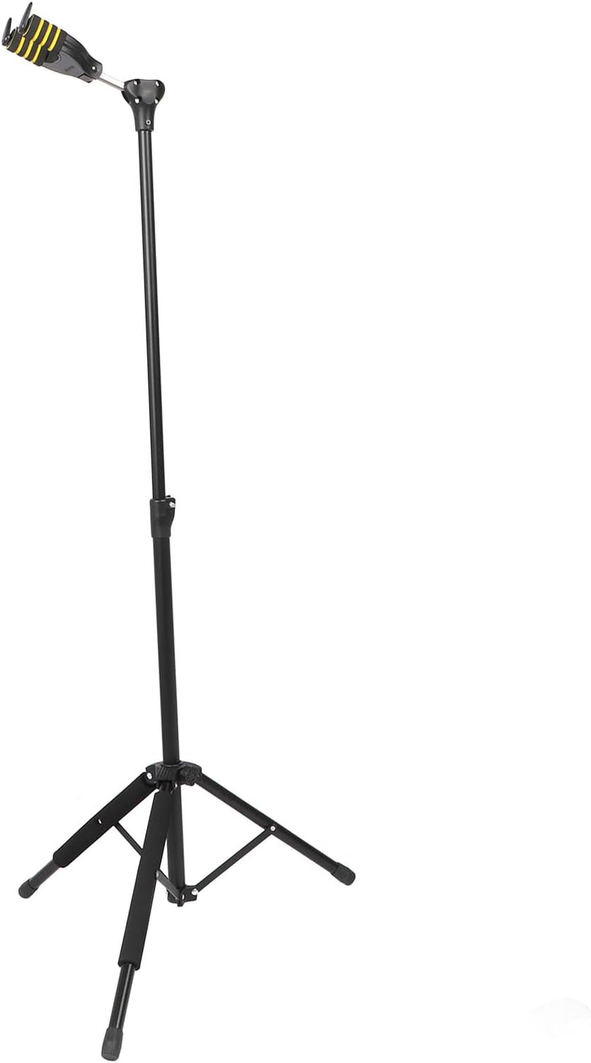 Adjustable Guitar Stand Foldable Tripod with Gravity Auto Lock for Acoustic Electric Bass Ukulele - Sturdy Metal Construction, Portable Design, Secure Instrument Support
