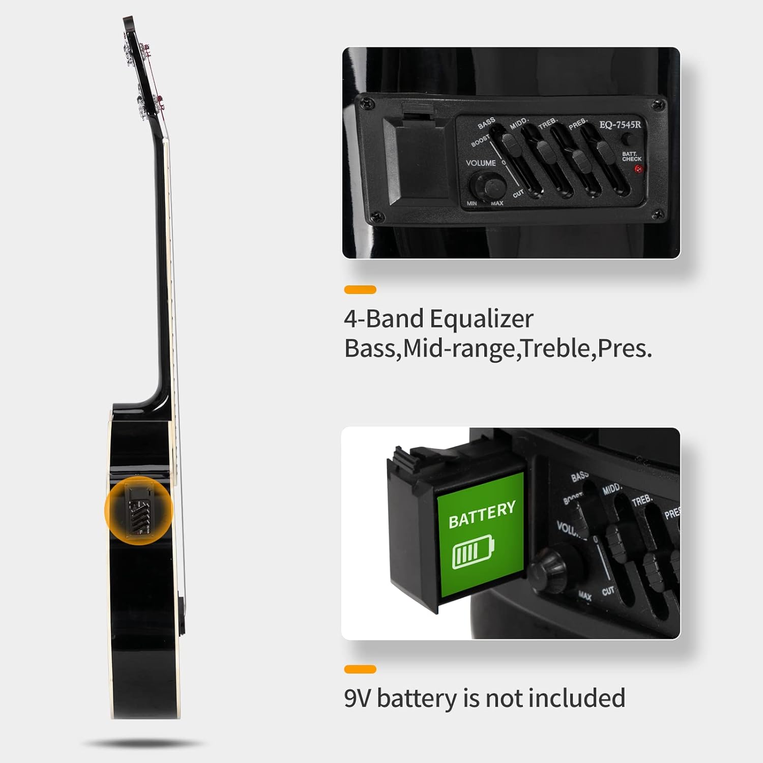 Full Size Acoustic Electric Bass Guitar 4 String Bass Guitar Kit with 4-Band EQ, Special Cutaway Design, Portable Travel Bag, Adjustable Strap, Premium Cable, Picks and Wrench