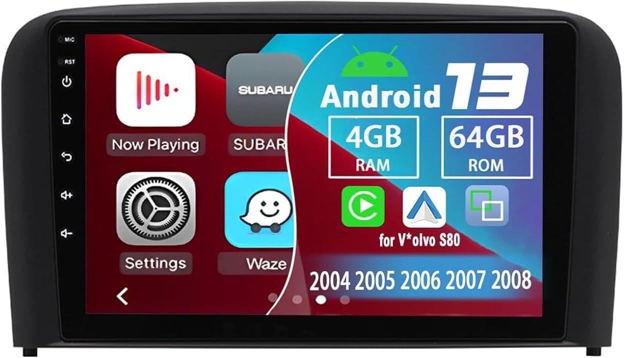 4G+64G Android 13 Car Stereo with Wireless Carplay & Android Auto, 9 Inch Touch Screen Car Radio with GPS FM Backup Camera WiFi SWC Compatible with V*olvo for S80 2004 2005 2006 2007 2008