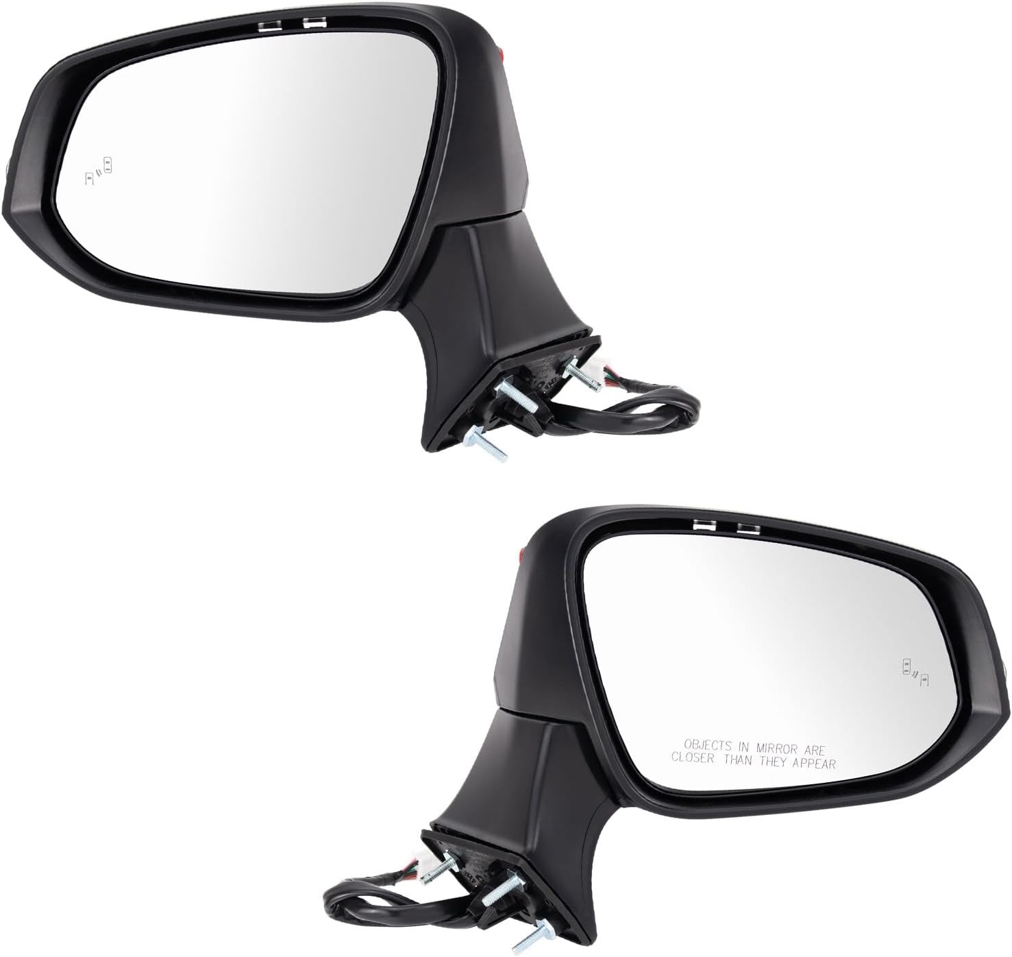 TRQ Power Heated Mirror Set Left & Right Smooth Black with Blind Spot & Puddle Light Compatible with 2021-2024 Toyota Venza TO1320439 TO1321439