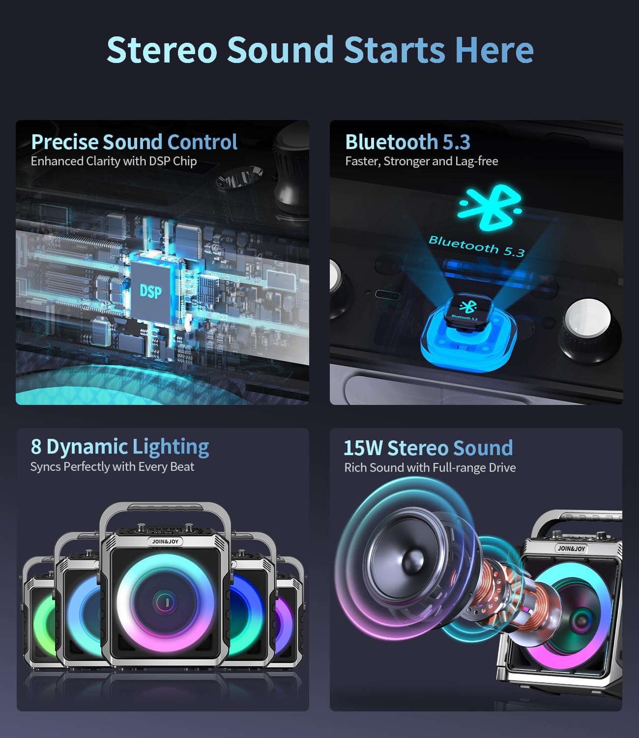 Portable Karaoke Machine, with Wireless Microphones, Bluetooth Party Speaker with LED Lights, Loud Subwoofer, USB/AUX, Outdoor Karaoke Speaker for Adults & Kids, Home & Party