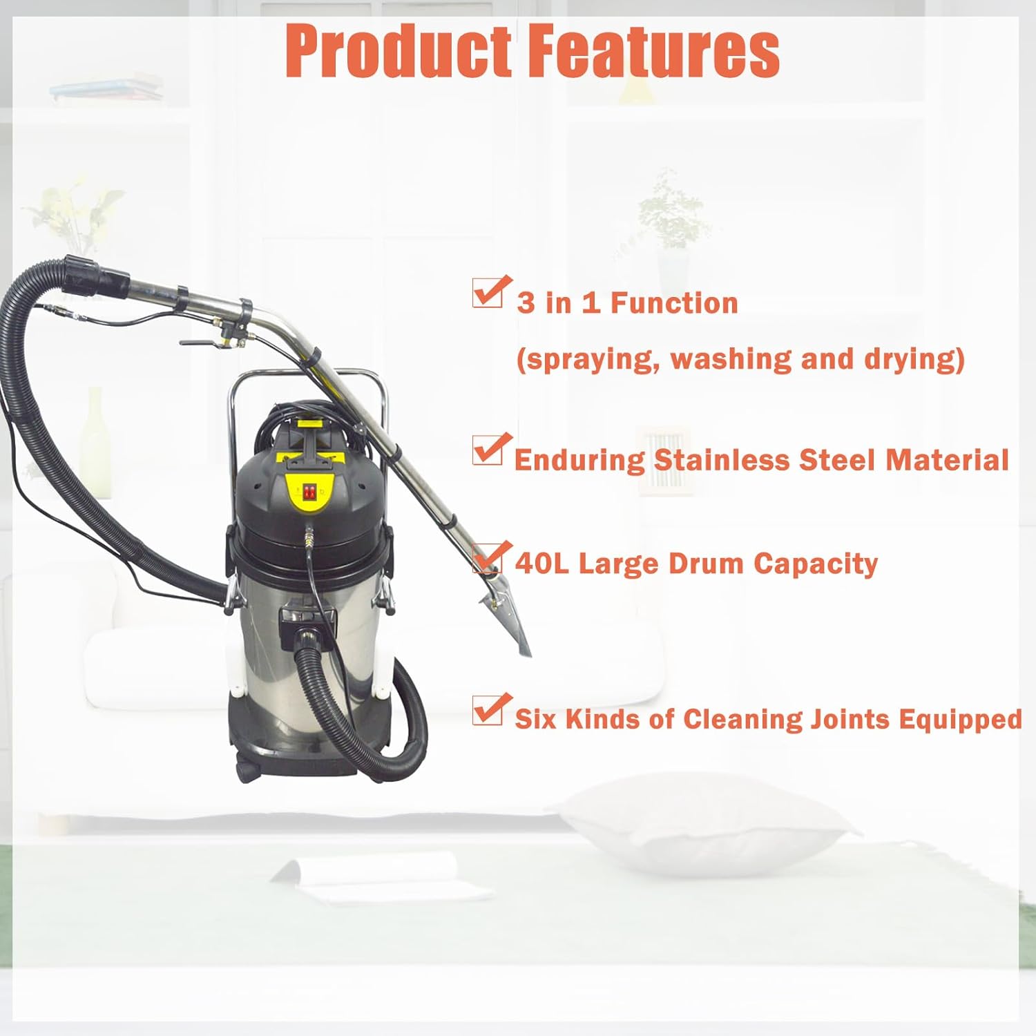 Carpet Extractor Machine 40L 3 in 1 Stainless Steel Carpet Cleaning Machine for Sofa Cleaning 110V 1000W