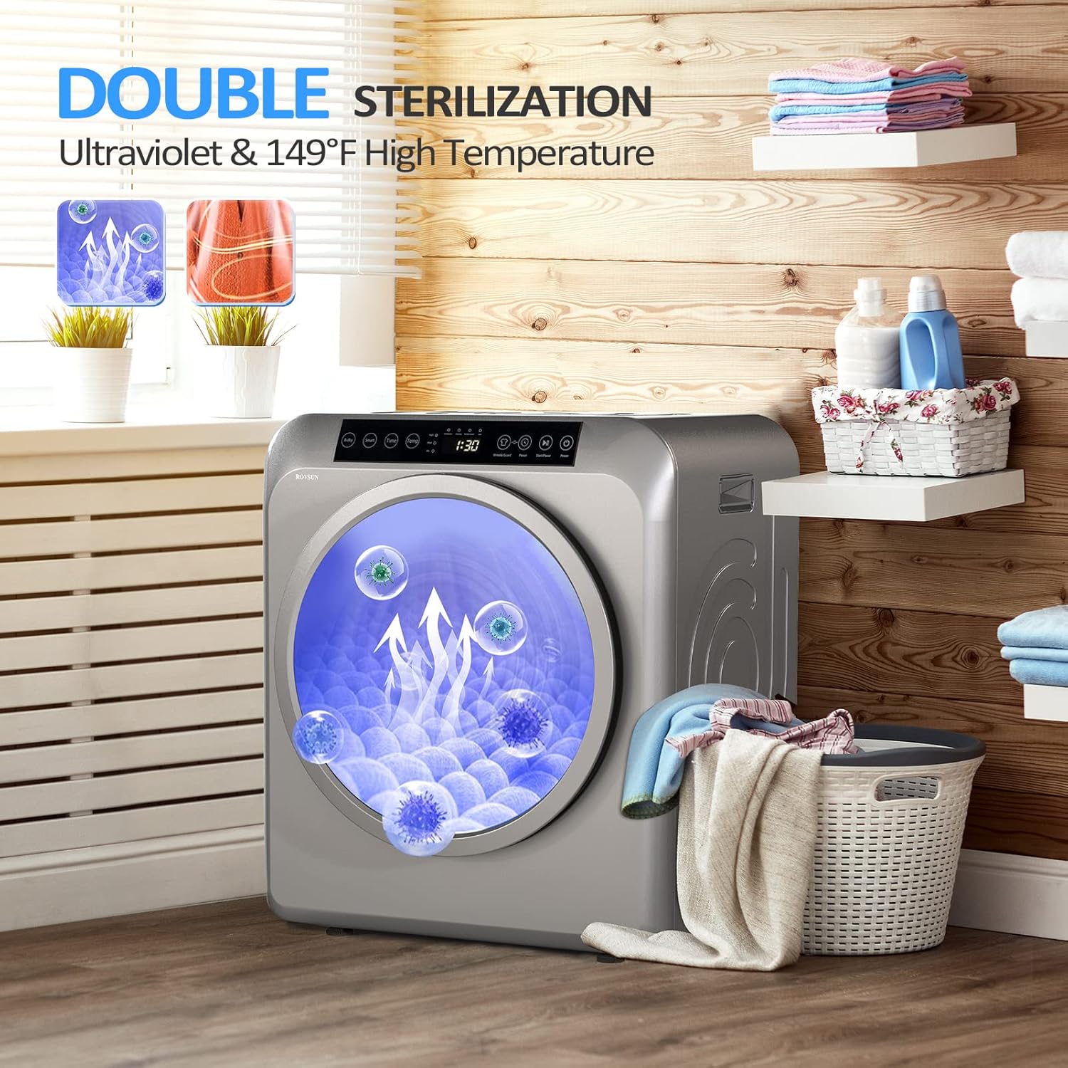 ROVSUN 30LBS Full Automatic Washing Machine and 3.5CuFt Portable Clothes Dryer Set, Electric Laundry Washer and Dryer Combo Set with Stainless Steel Inner Tub, for Apartment, Dorms, Home