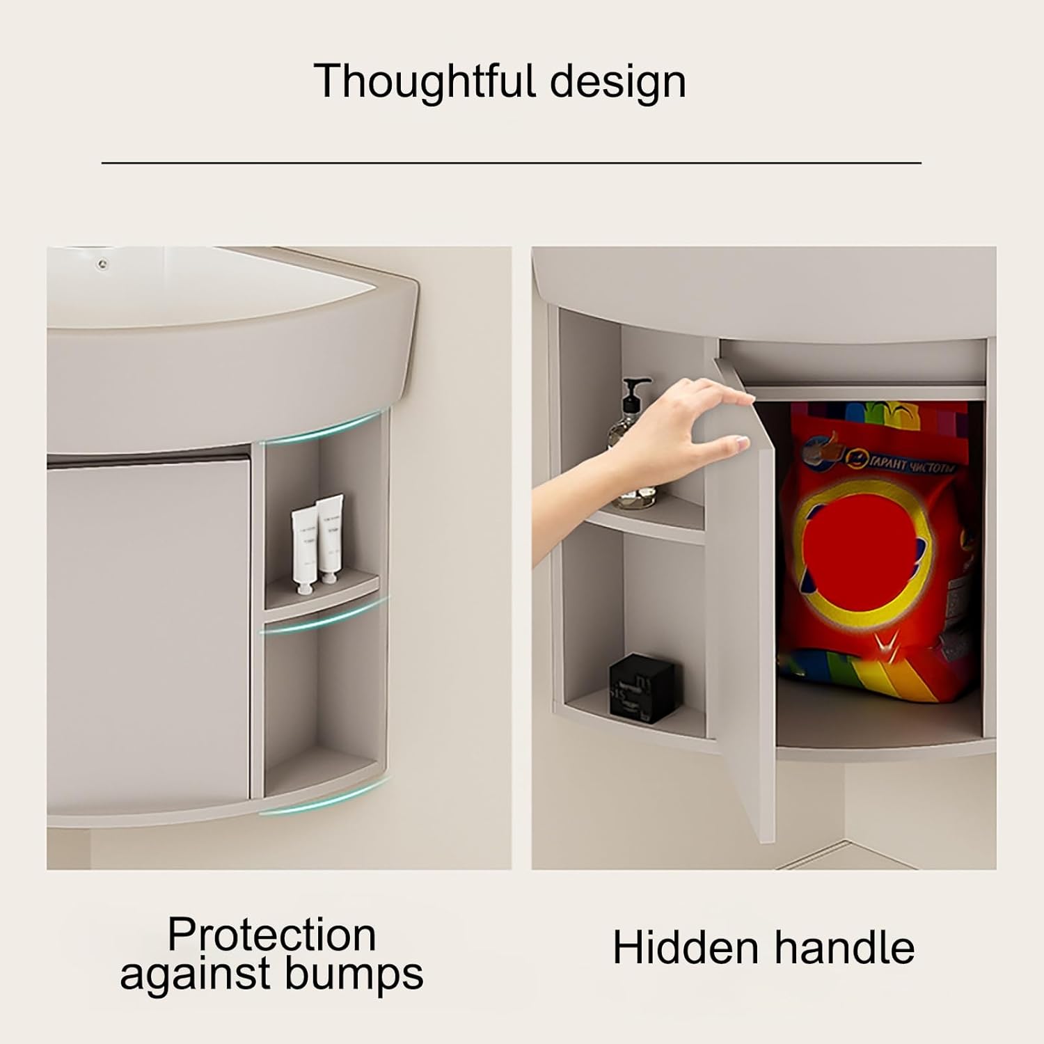 Wall Mount Corner Sink, Triangle Ceramic Wall Mount Sink with Storage Space, Corner Vanity with Mirror, Faucet, Accessories, for Small Space(48 * 48cm/19 * 19in)