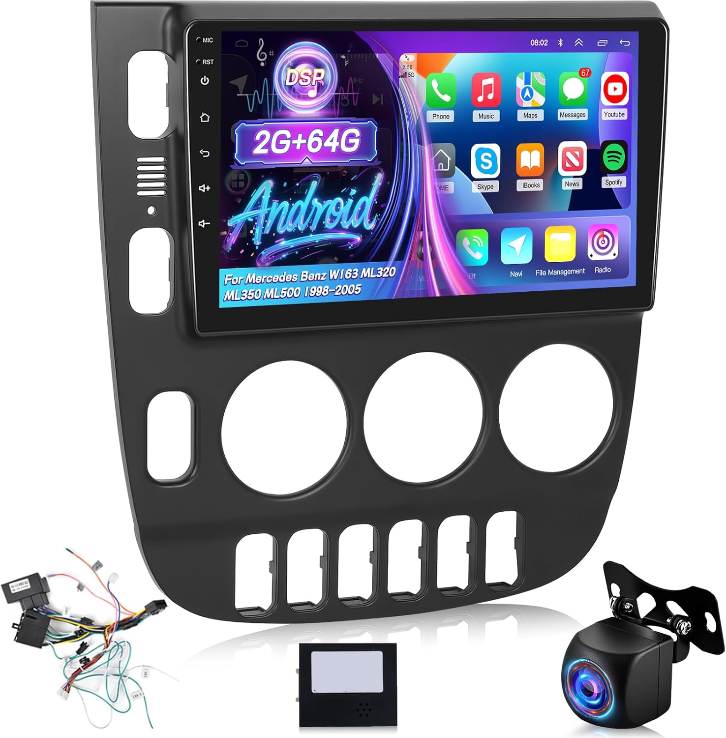 [2+64G] for Mercedes Benz W163 ML320 ML350 ML500 1998-2005 Car Radio, 9 inch Touchscreen Android 15 Stereo - Wireless Carplay and Android Auto, 5G/WiFi, DSP/EQ, FM/RDS Radio, SWC + Backup Camera